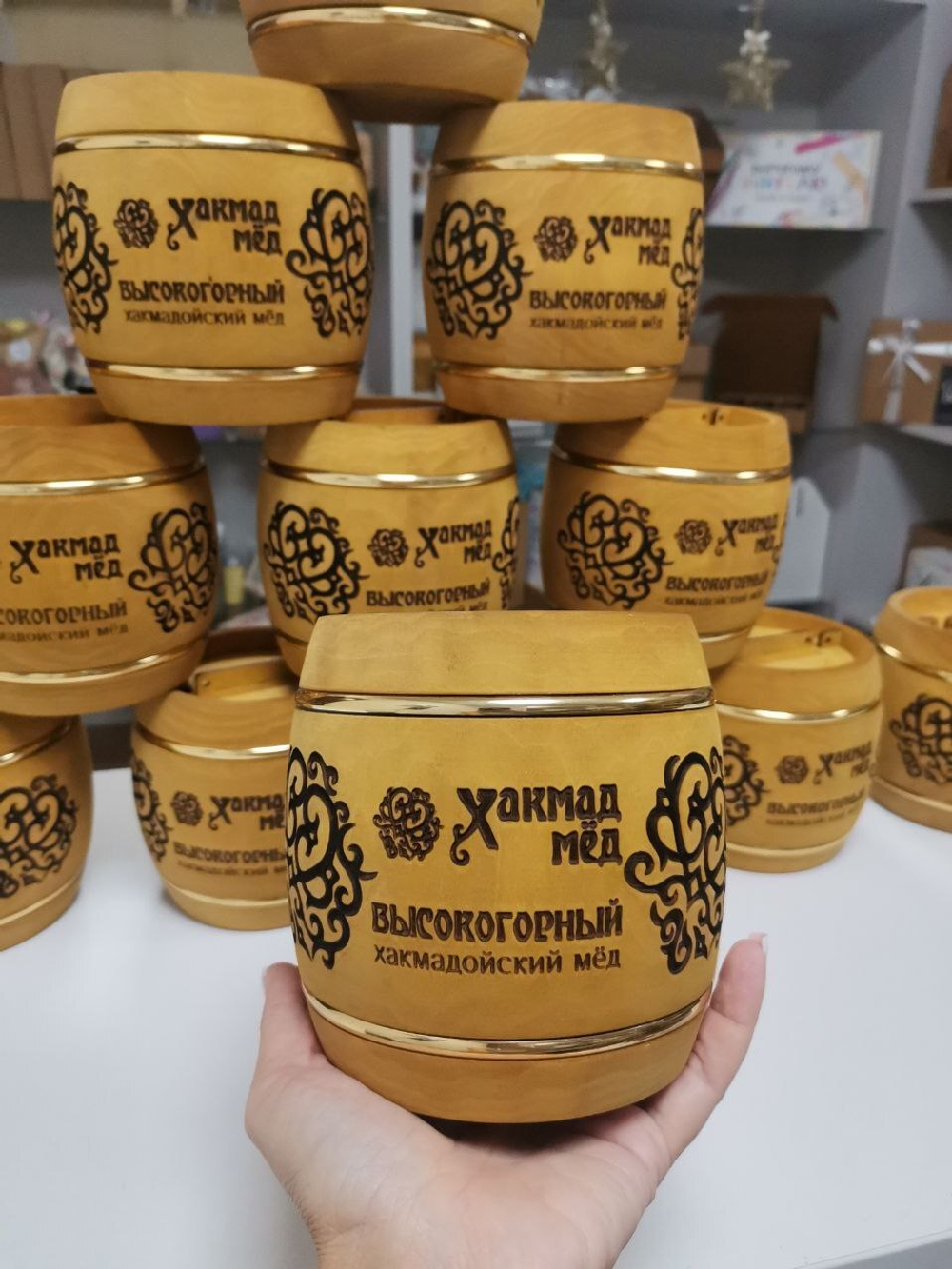 Подарочный бочонок с медом с брендированием для корпоративных подарков