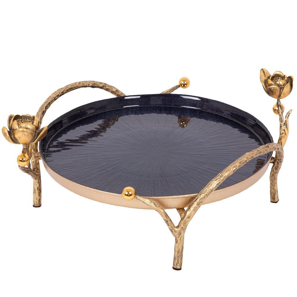 Фруктовница-конфетница Нимфея (поднос) Бронза Синий