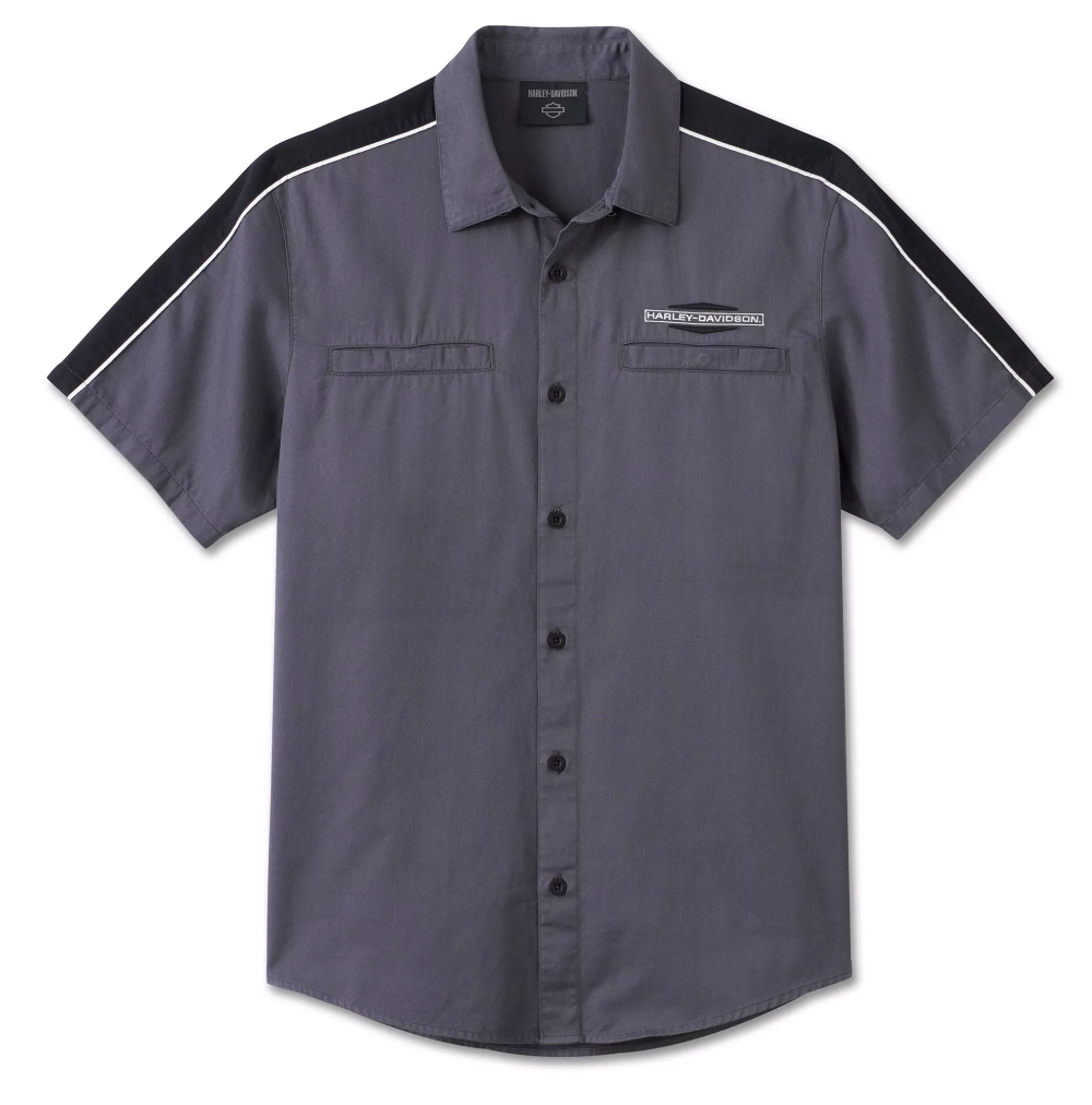 Рубашка Short Sleeve Shirt Stacked Bar & Shield Black/greyblue Harley-Davidson