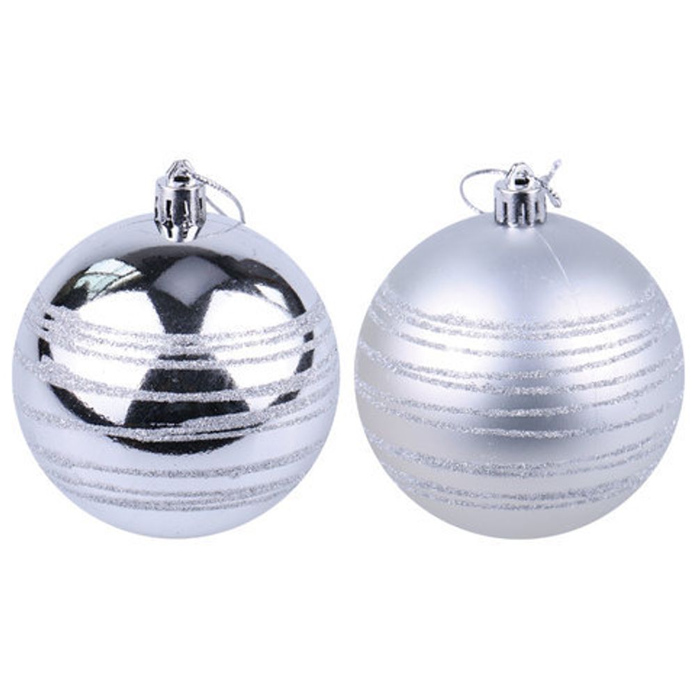 Шары елочные с узором ЗОЛОТАЯ СКАЗКА, НАБОР 6 штук, пластик, 8 см, СЕРЕБРИСТЫЕ, 3 глянцевых, 3 матовых, 590884