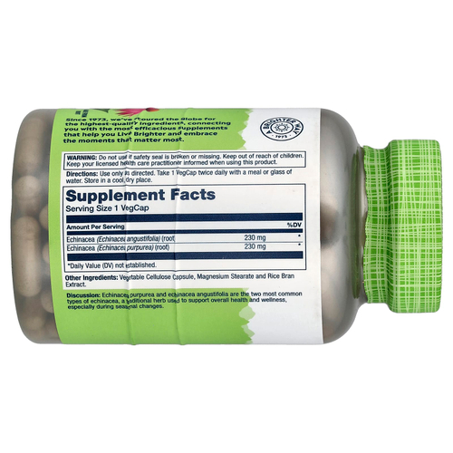 Solaray, True Herbs, эхинацея, 460 мг, 180 растительных капсул