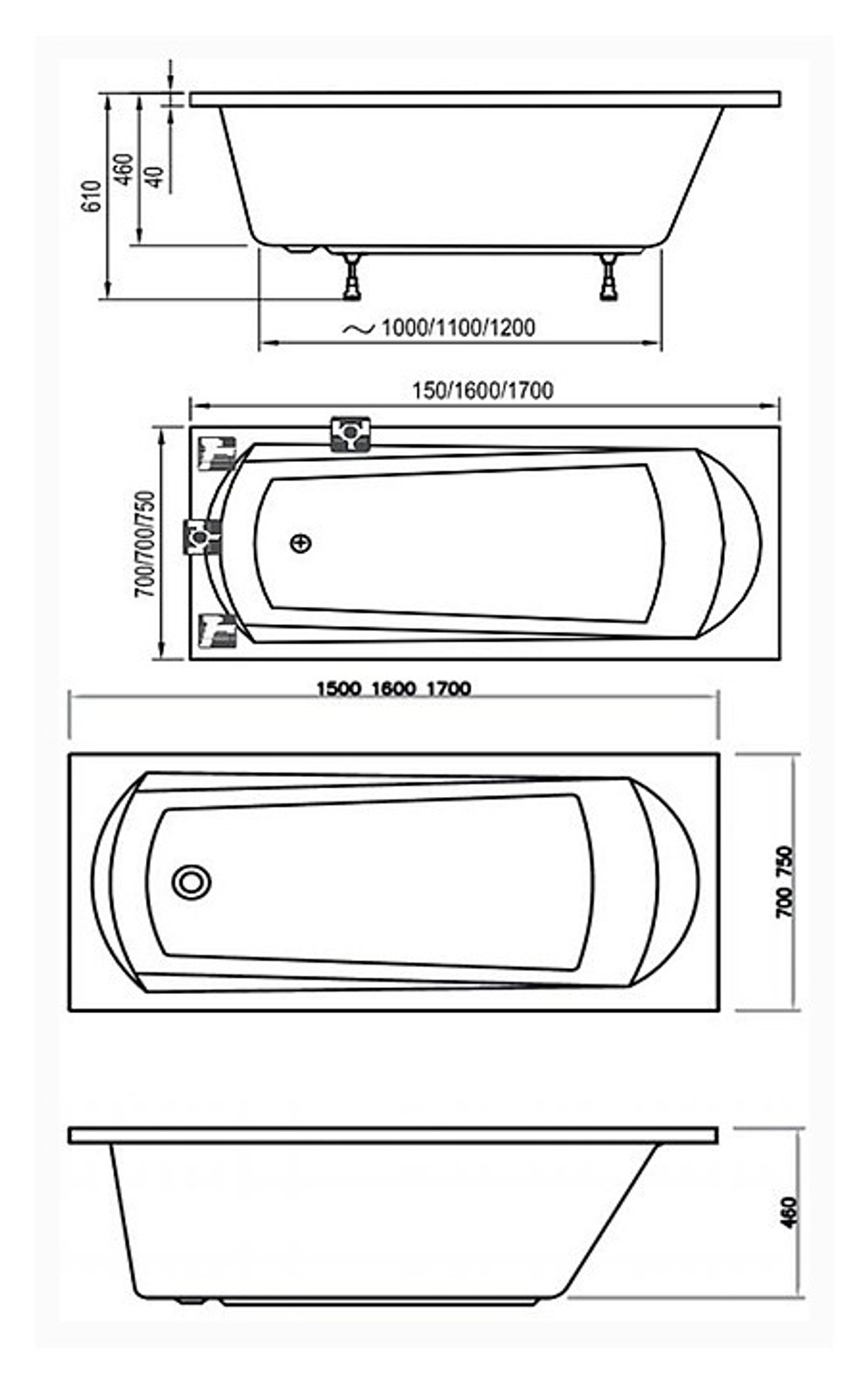 Ванна DOMINO 150х70 белая