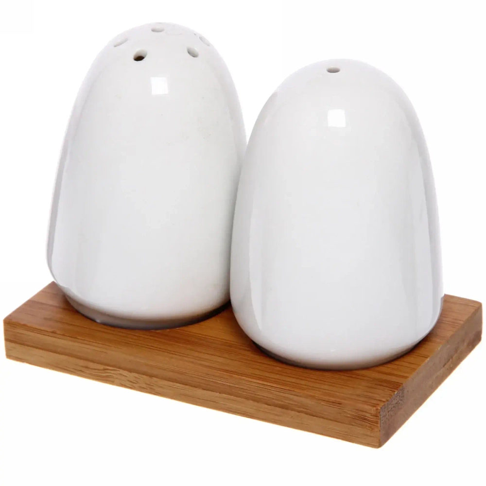 Набор для специй 2шт на бамбуковой подставке «White magic» классика