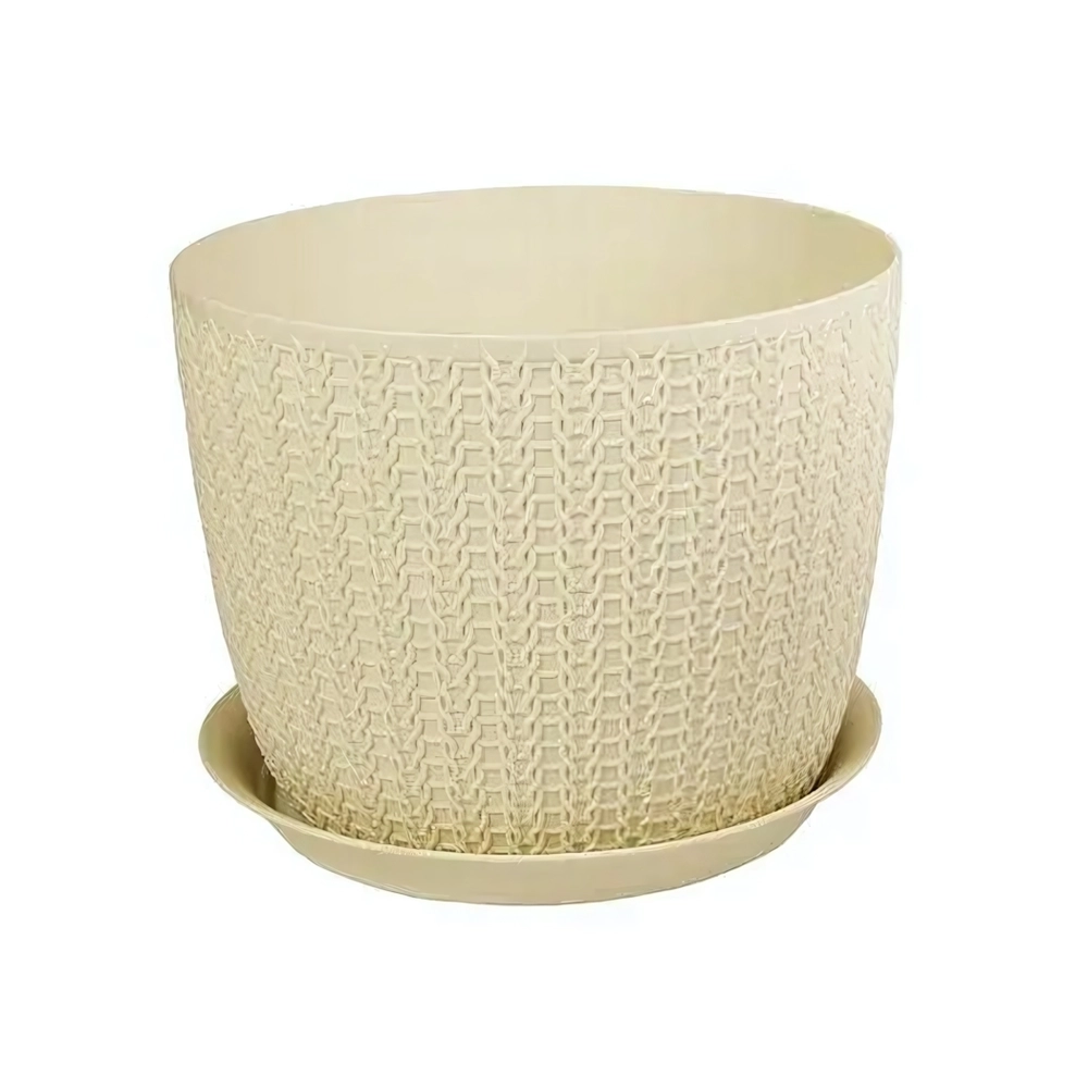 Кашпо ВЯЗАНИЕ D155мм 1,9л с поддоном белый ротанг 0,12,155х0,155м (комплект 20 шт)