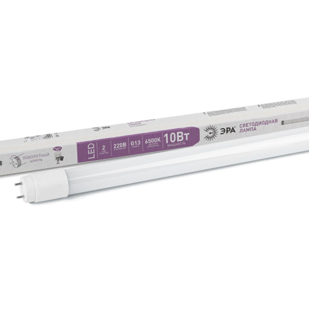Лампа светодиодная ЭРА STD LED T8-10W-865-G13-600mm 10Вт. трубка стекло холодный дневной свет G13 поворотный | Лампы cветодиодные Линейные  (T8)