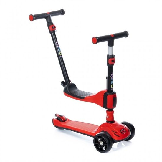 Самокат-беговел 3 в 1 Scooter Micar Transformer складной со светящимися колесами, сиденьем и родительской ручкой черно-красный