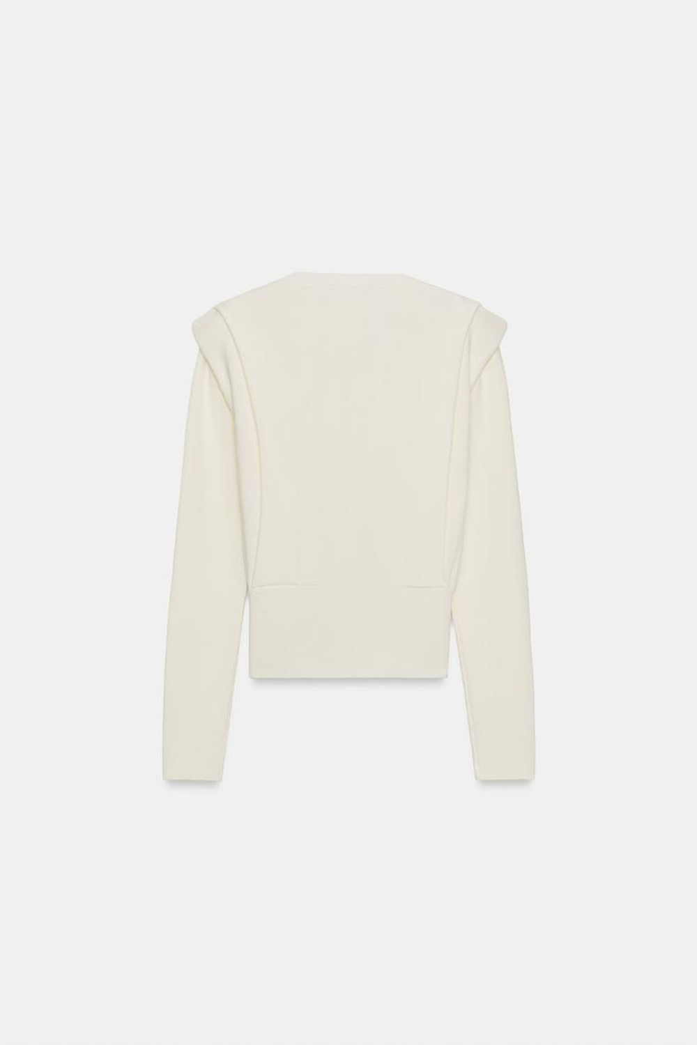 ZARA ВЯЗАНЫЙ СВИТЕР С ПОДПЛЕЧНИКАМИ, ЭКРЮ