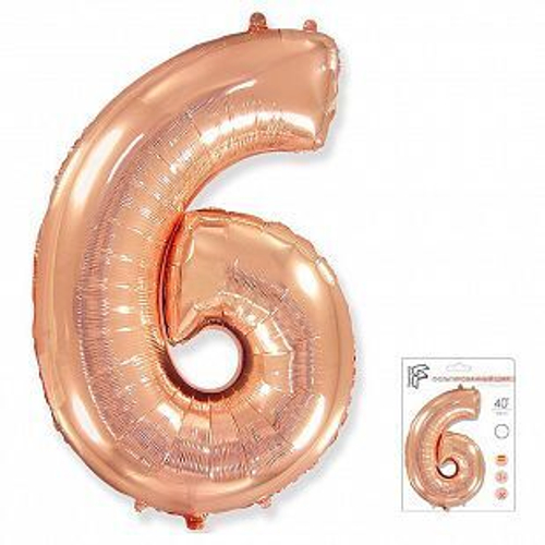 Шар фольгированный Цифра "6" розовое золото 40" с гелием