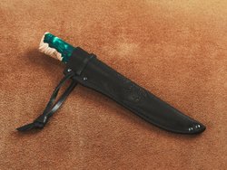 Якутский нож "Амга", сталь Х12МФ, рукоять стабилизированная карельская береза / акрил изумруд
