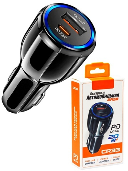 Автомобильный адаптер питания Carlive CR33 QC3.0 + PD20W (черный)