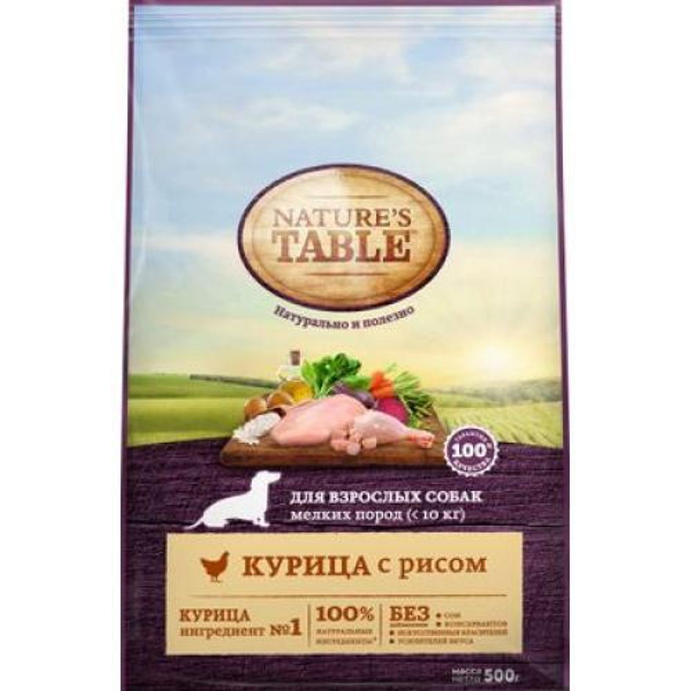 Nature&#39;s Table сухой корм для мелких собак Курица/рис 500 г