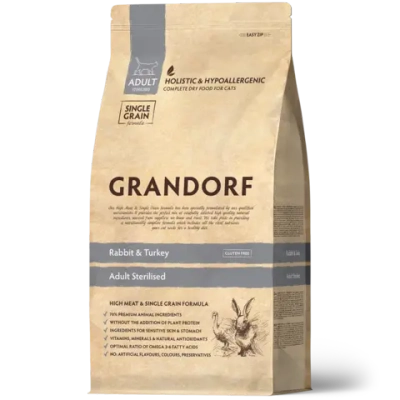 Grandorf Rabbit & Turkey, Adult Sterilized для стерилизованных кошек и кастрированных котов (Кролик с индейкой)