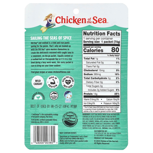 Chicken of the Sea, Дикий светлый тунец, приправа Old Bay®, 70 г (2,5 унции)