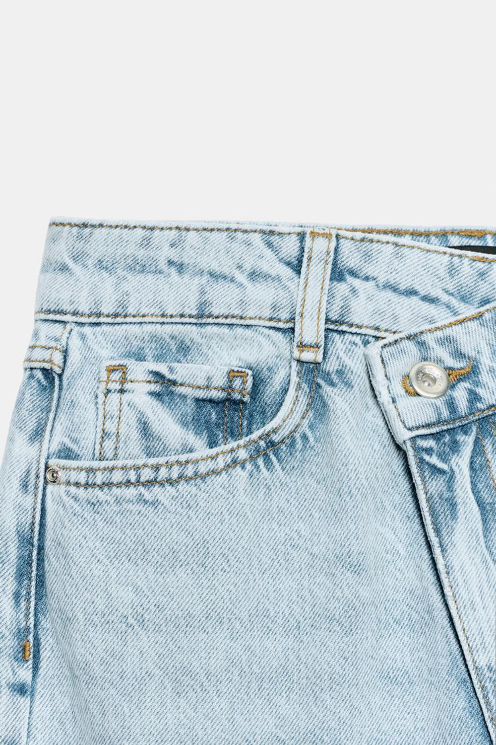 ZARA ДЖИНСЫ Z1975 STRIAGHT С ВЫСОКОЙ ПОСАДКОЙ И ПЕРЕКРЕЩИВАЮЩИМСЯ ПОЯСОМ, ГОЛУБОЙ