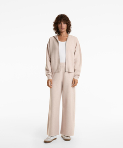 OYSHO Широкие прямые брюки из пике-трикотажа, светло-бежевый