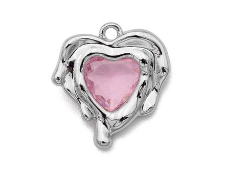 Подвеска Сердце с розовым кристаллом 16мм