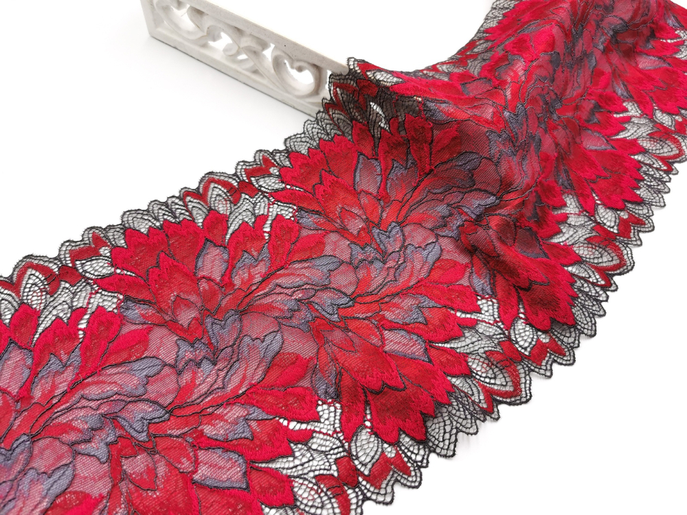 Эластичное кружево, графит и малина, 20 см, (Арт: EK-2793), м