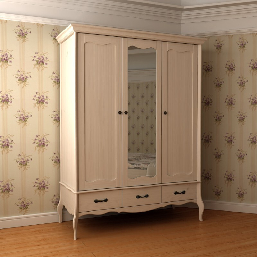 Шкаф 3х дверный с зеркалом «Прованс» бежевый воск