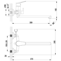 Lemark LM6551С смеситель для ванны универсальный с плоским изливом 300мм