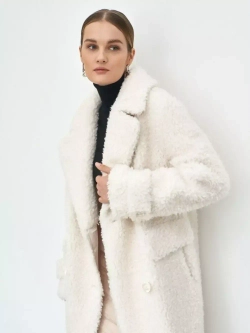 Шуба из шерсти мериноса чебурашка, белая, SilverFox