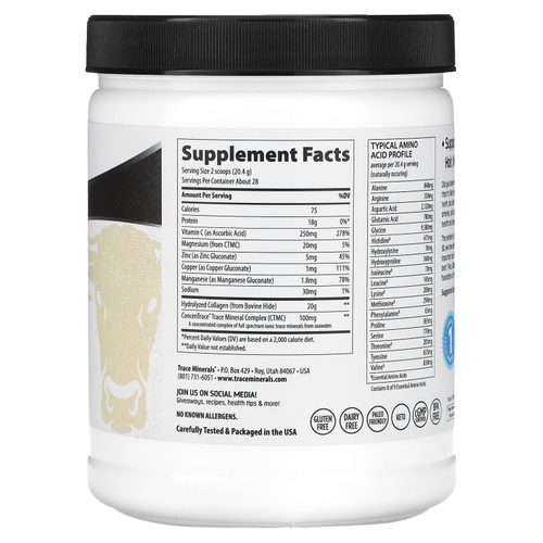 Trace, Пептиды коллагена от травяного откорма, без добавок, 1 фунт 571 г (4,1 унции)