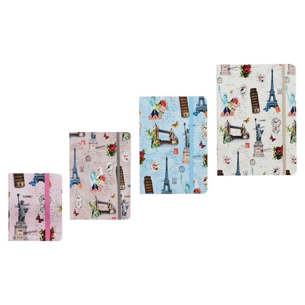 Записная книжка Basir на резинке, формат А6, переплет из кожзама, серия &quot;Достопримечательности Мира&quot;, 17*12 см, 96 листов, 4 цвета ассорти