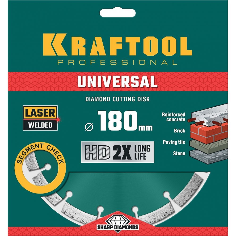 KRAFTOOL  UNIVERSAL 180 мм (22.2 мм, 10х2.6мм), Алмазный диск (36680-180)