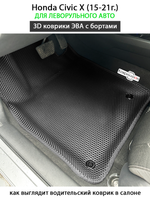 Автомобильные коврики ЭВА с бортами для Honda Civic X (US) 15-21г. левый руль