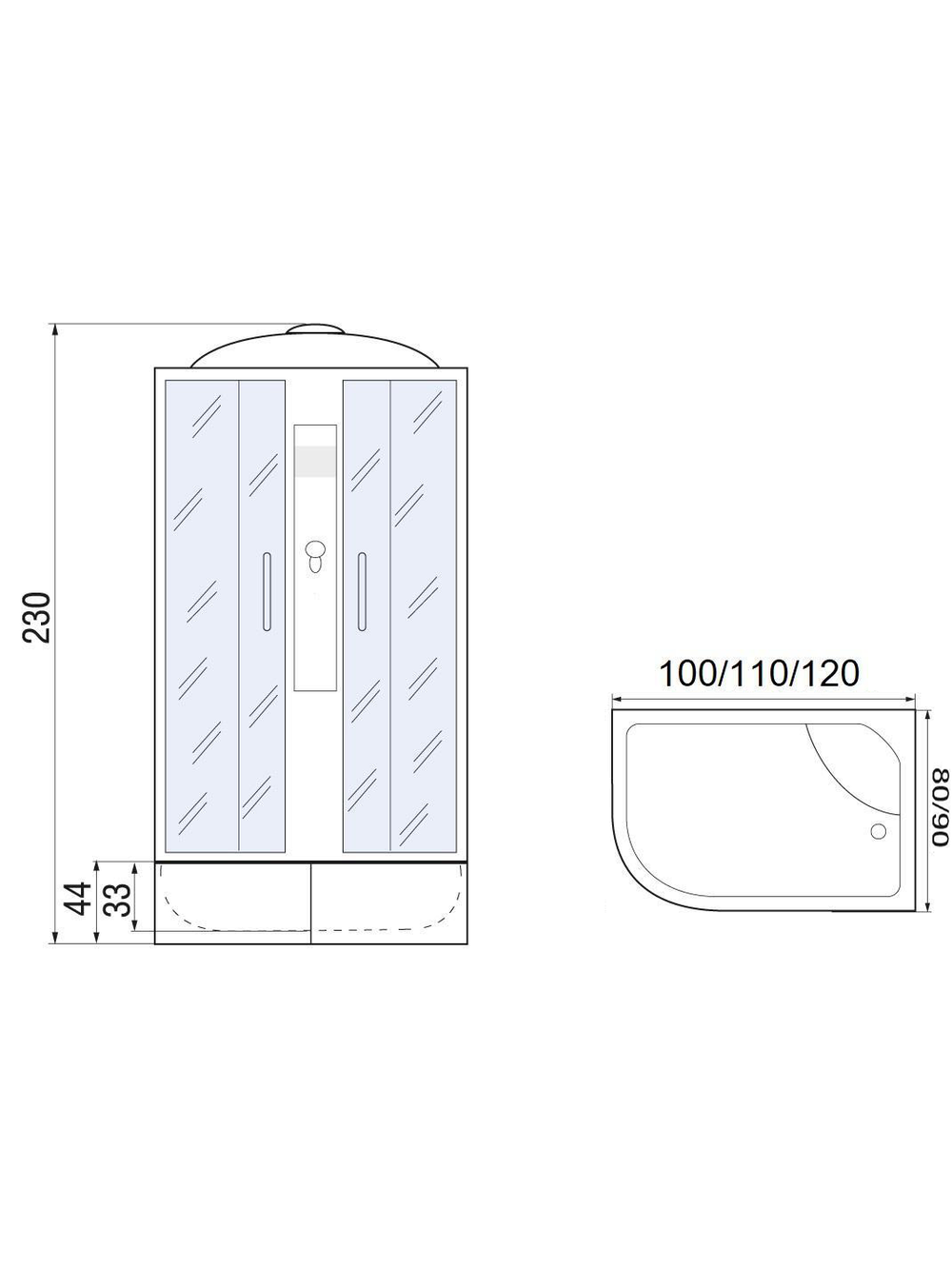 Душевая кабира  МОНОМАХ 10000012118 XL 100/80/44 МЗ R  с поддоном