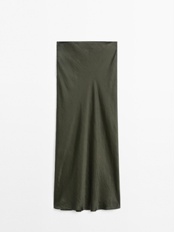 Massimo Dutti Длинная атласная юбка, зеленый