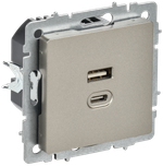BRITE Розетка USB A+C 45Вт высокоскоростная зарядка РЮ11-2-БрШ шампань IEK