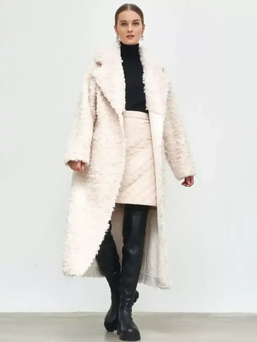 Шуба чебурашка длинная из овечьей шерсти, белый, SilverFox