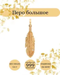 Перо из серебра с позолотой подвеска