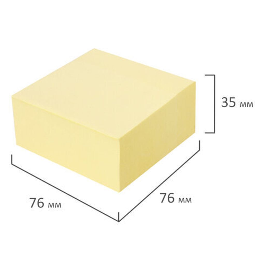 Блок самоклеящийся (стикеры) STAFF STANDARD, ПАСТЕЛЬНЫЙ 76х76 мм, желтый, 400 листов, 116586