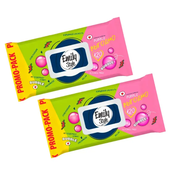 Влажные салфетки Emily style BUBBLE FRESH 100+20 штук упаковка с клапаном 2 шт
