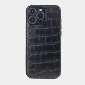 Чехол-накладка кожаная для iPhone 16 Pro Max, аллигатор черного цвета