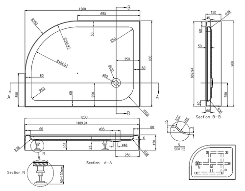 Душевой поддон Azario 900х1200х150 R, для VICTORIA 2131-1-R