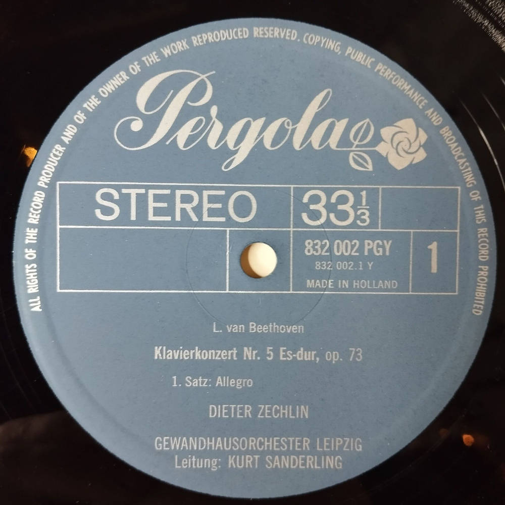 Винтажная виниловая пластинка LP Beethoven Бетховен Концерт для фортепиано с оркестром Klavierkonzert Nr.5 (Holland 1973)