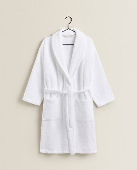 ZARA HOME ХАЛАТ ИЗ ВЫСОКОКАЧЕСТВЕННОГО ХЛОПКА, БЕЛЫЙ