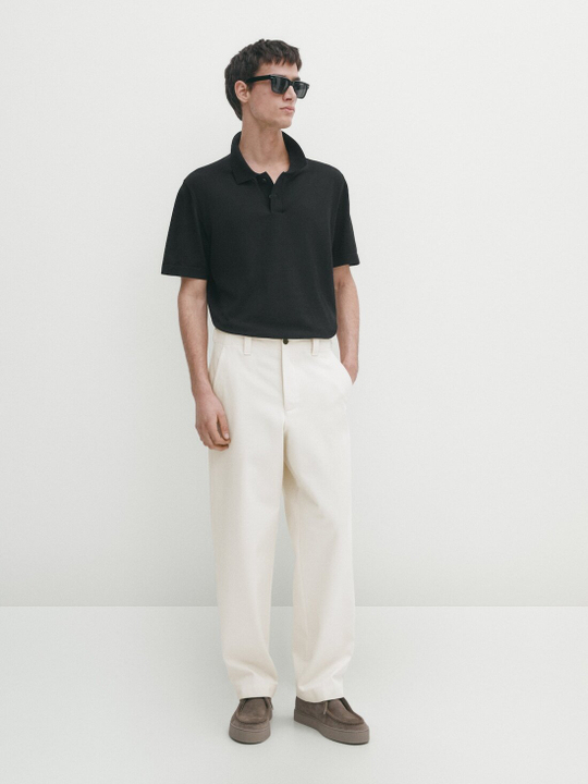 Massimo Dutti Футболка-поло с короткими рукавами, черный