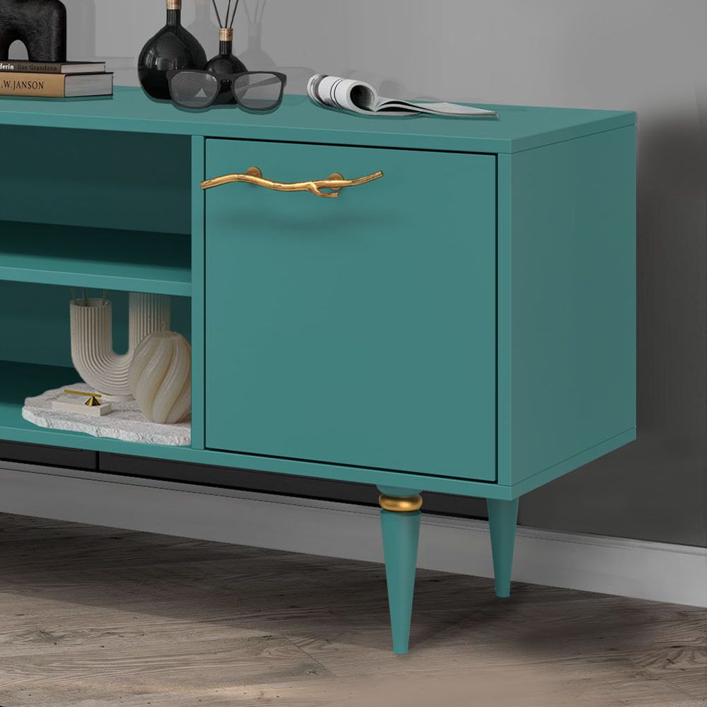 Тумба под ТВ Арт Колор matte 117см Классик Голд Пастельно-синий матовый