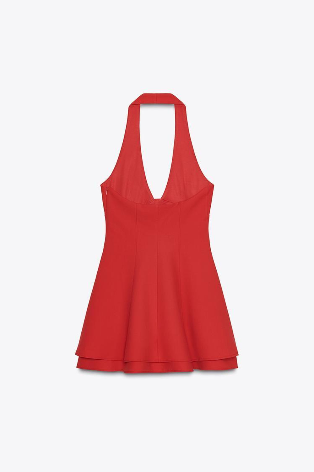 ZARA ПЛАТЬЕ ХАЛТЕР ДВУХСЛОЙНОЕ, КРАСНЫЙ