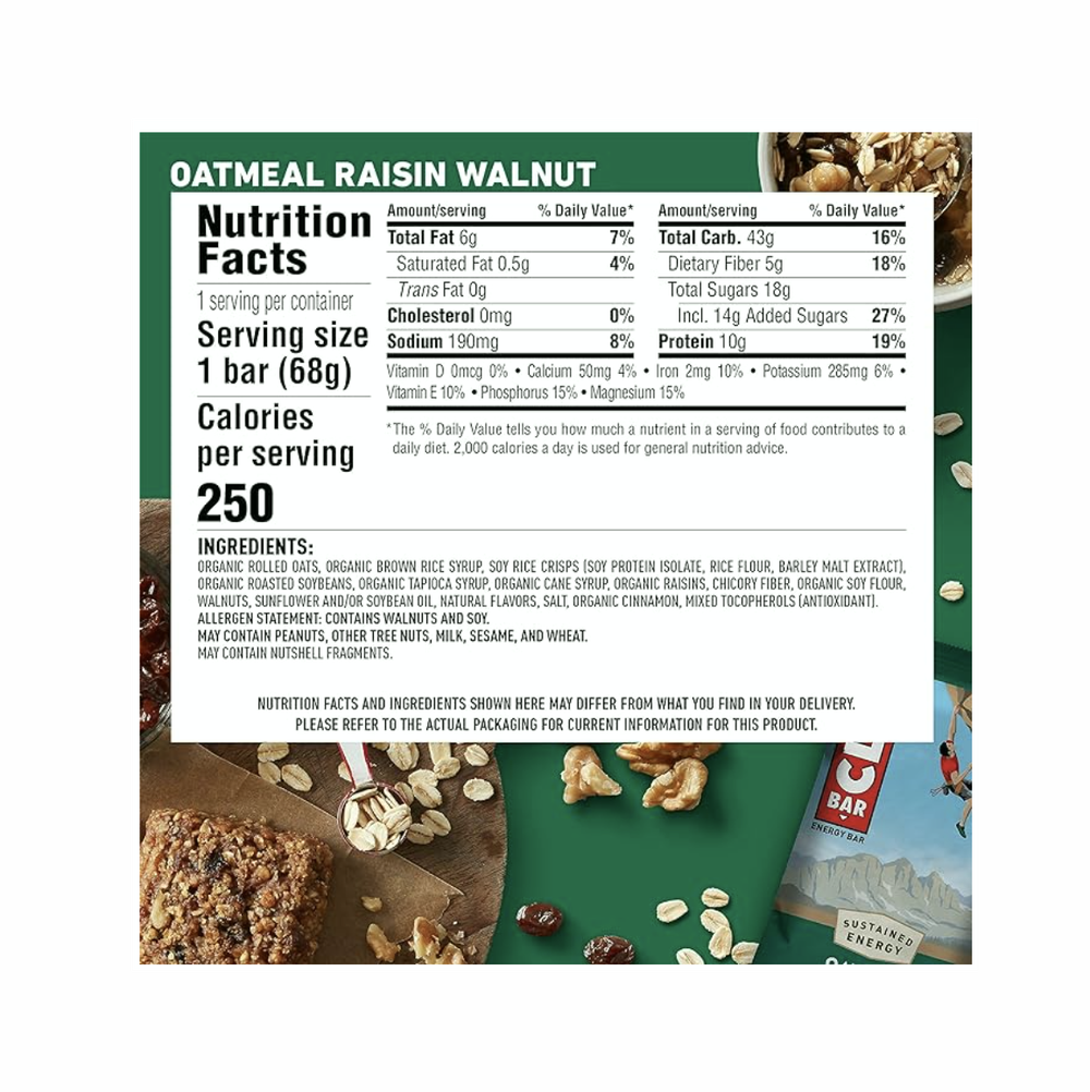 Clif Bar — Протеиновые батончики с овсянкой, изюмом и грецким орехом — изготовлено ​​из органического овса — 10 г белка — без ГМО — на растительной основе — энергетические батончики