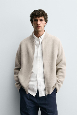 ZARA ШЕРСТЯНОЙ КАРДИГАН, СЕРЫЙ/БЕЖЕВЫЙ