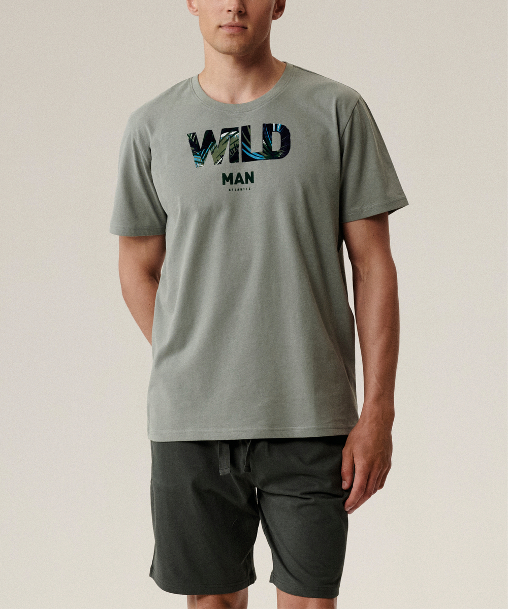 Мужская пижама Atlantic, 1 шт. в уп., хлопок, светло-оливковая + темный хаки, NMP-396