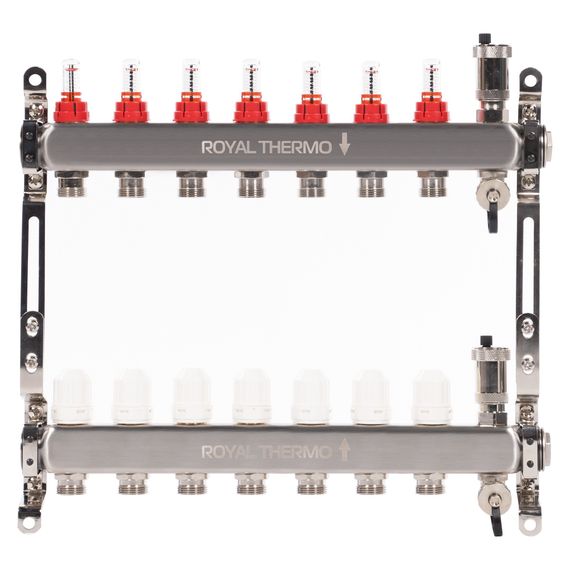Коллектор Royal Thermo нерж. в сборе с расходомерами 1 ВР-3/4 НР с автомат. воздухоотвод-ми 7 вых. купить в Москве и Московской области по низкой цене с доставкой по России — (1) Коллектор Royal Thermo нерж. в сборе с расходомерами 1 ВР-3/4 НР с автомат. воздухоотвод-ми 7 вых. — (1)