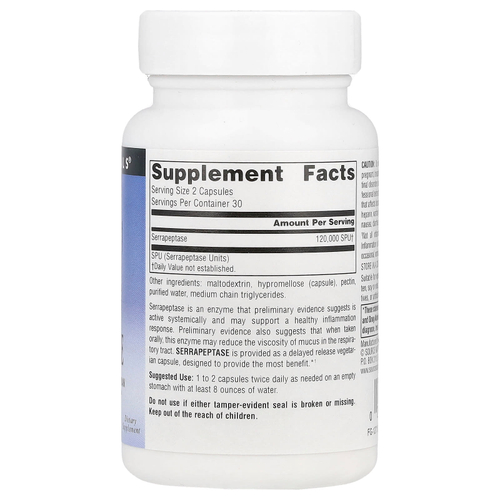 Source Naturals, Серрапептаза, 60 капсул (60 000 SPU в 1 капсуле)