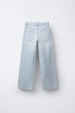 ZARA ДЖИНСЫ WIDE LEG С ЦВЕТОЧНОЙ ВЫШИВКОЙ, ГОЛУБОЙ