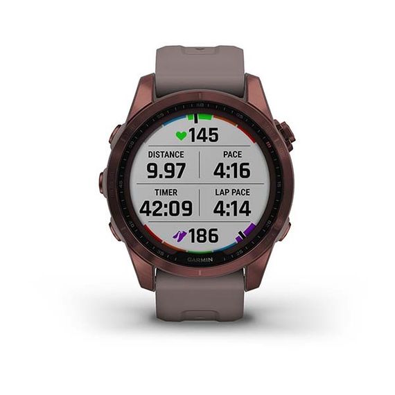 Умные часы Garmin FENIX 7S Sapphire Solar титановый темно-бронзовый с сланцево-серым силиконовым ремешком