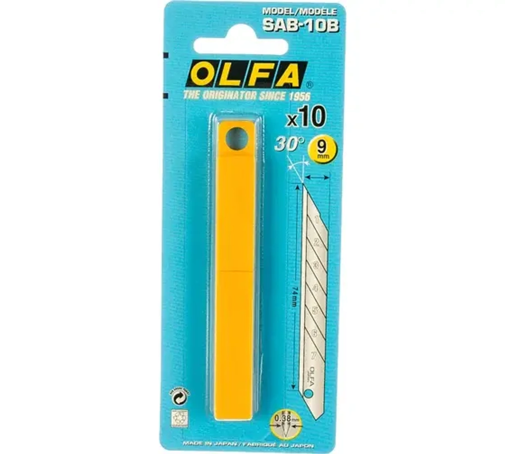 OLFA 9х80х0.38мм, 10шт, сегментированные лезвия (OL-SAB-10B)